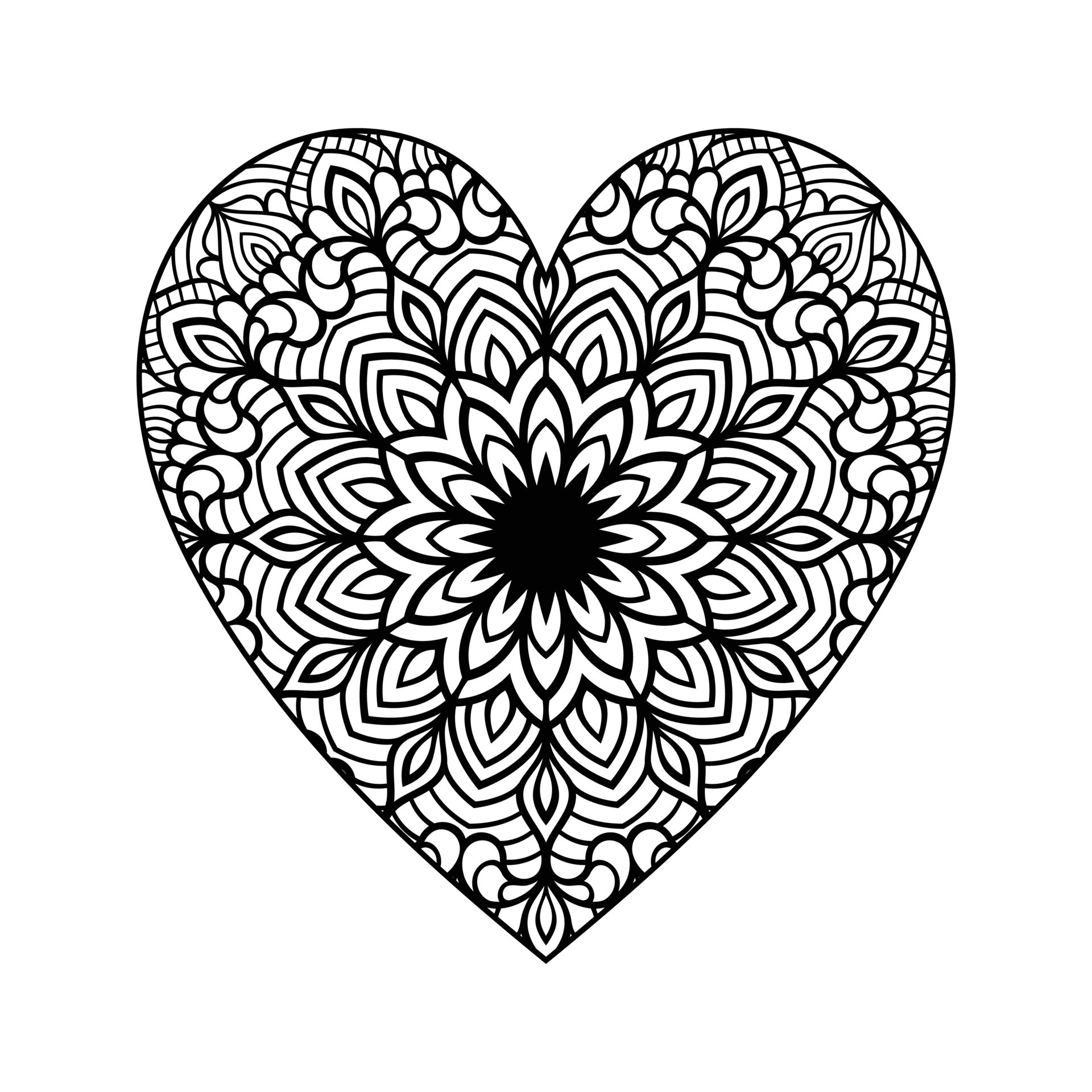 Heart with floral mandala pattern, heart shaped mandala floral pattern
