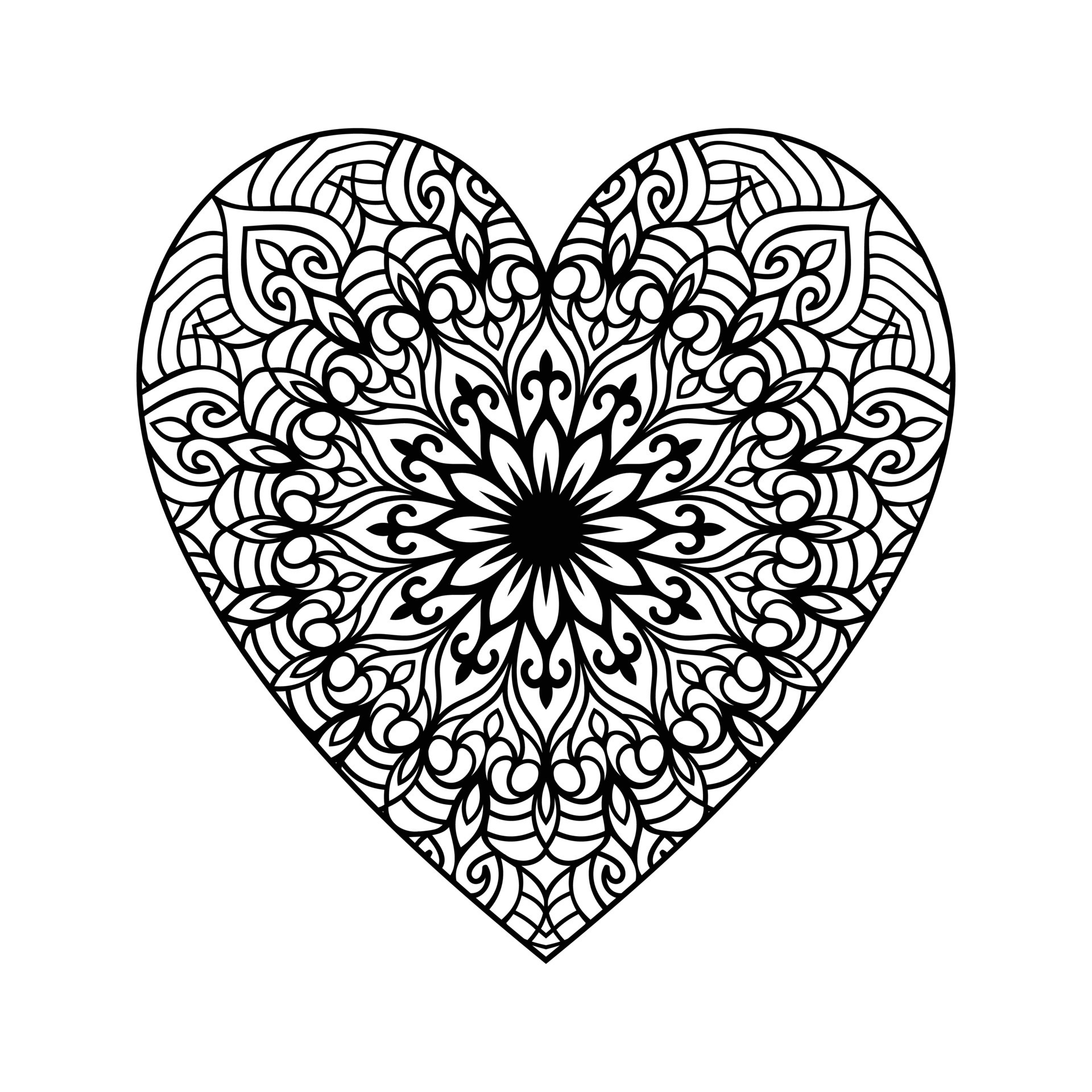 Heart with floral mandala pattern, heart shaped mandala floral pattern