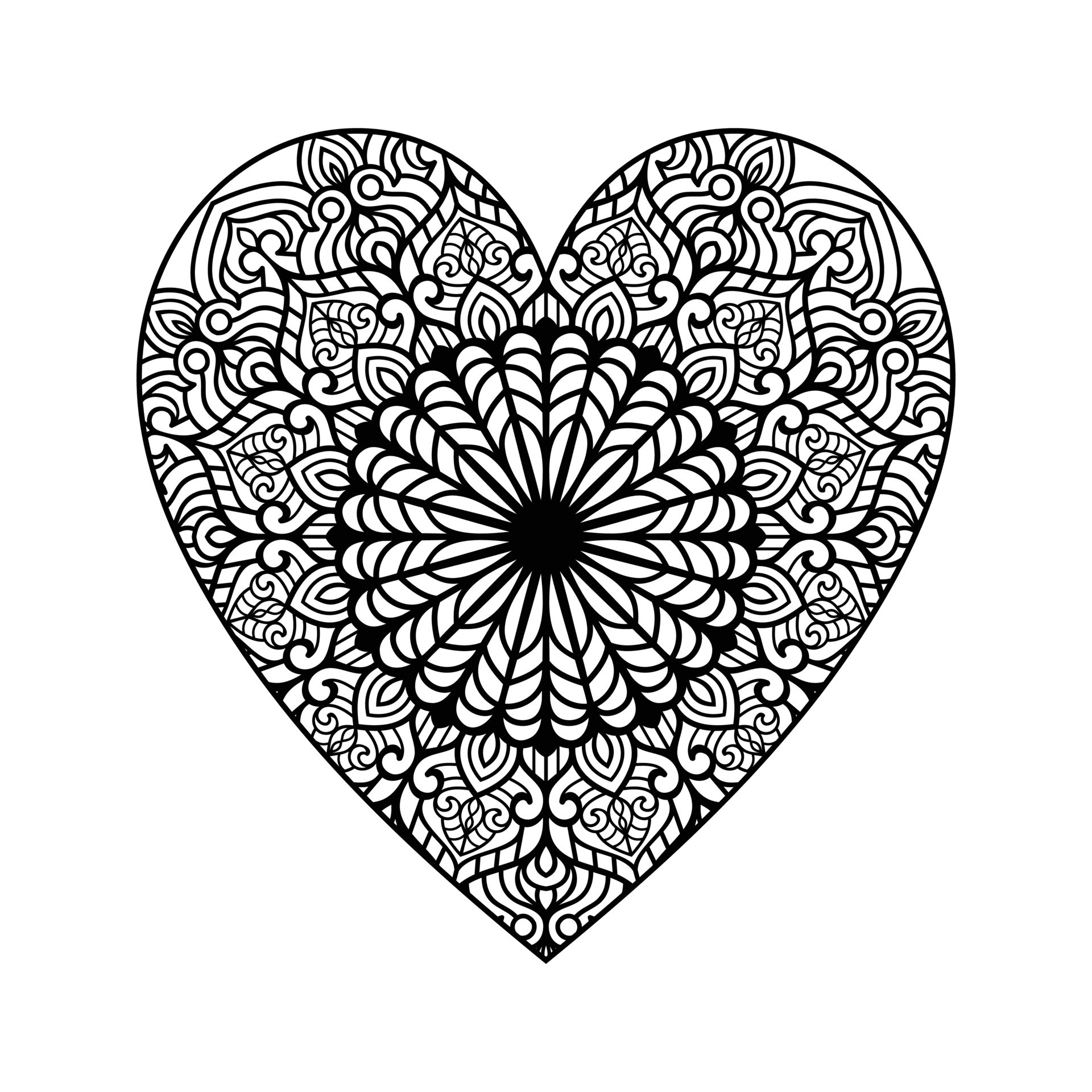 Heart with floral mandala pattern, heart shaped mandala floral pattern