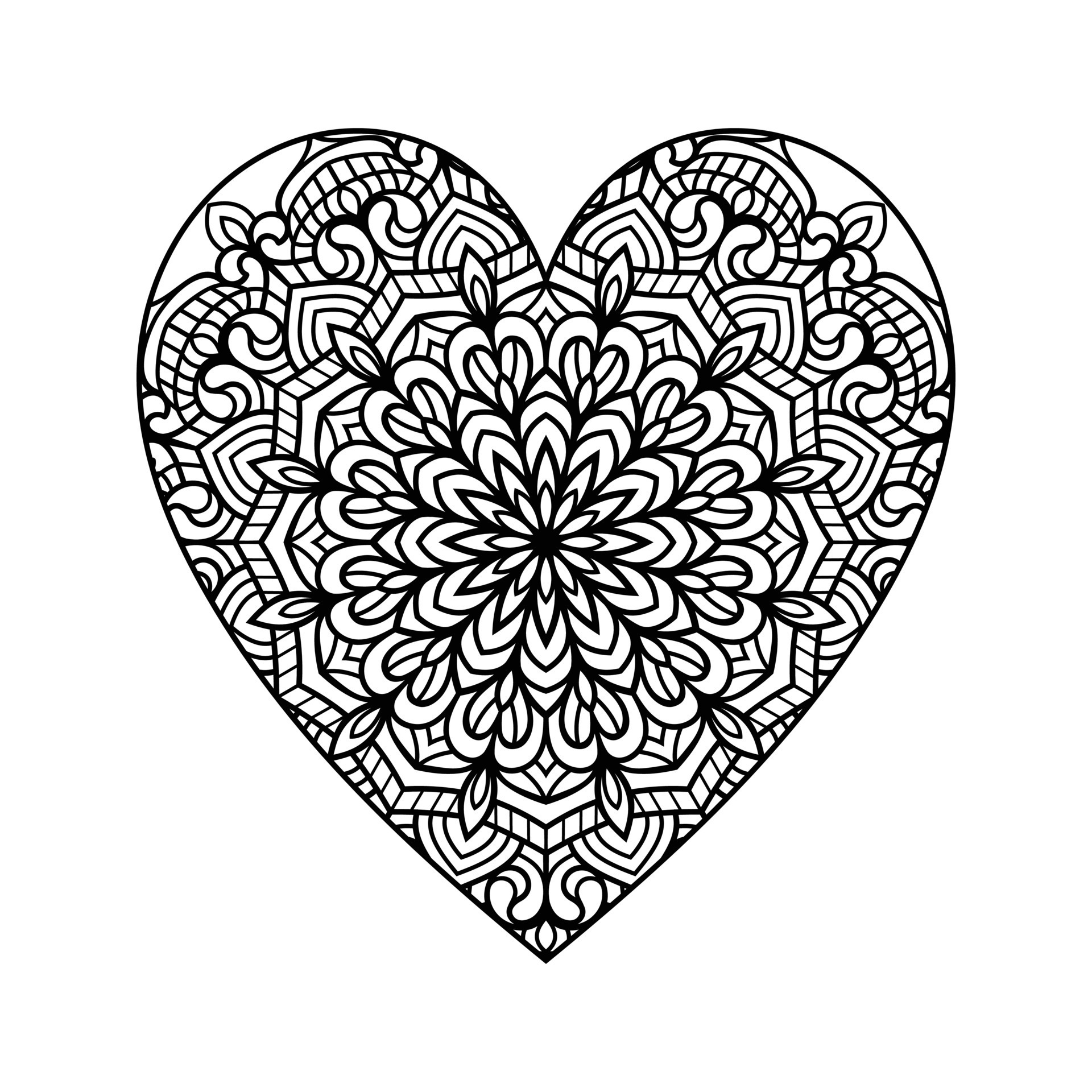 Heart with floral mandala pattern, heart shaped mandala floral pattern