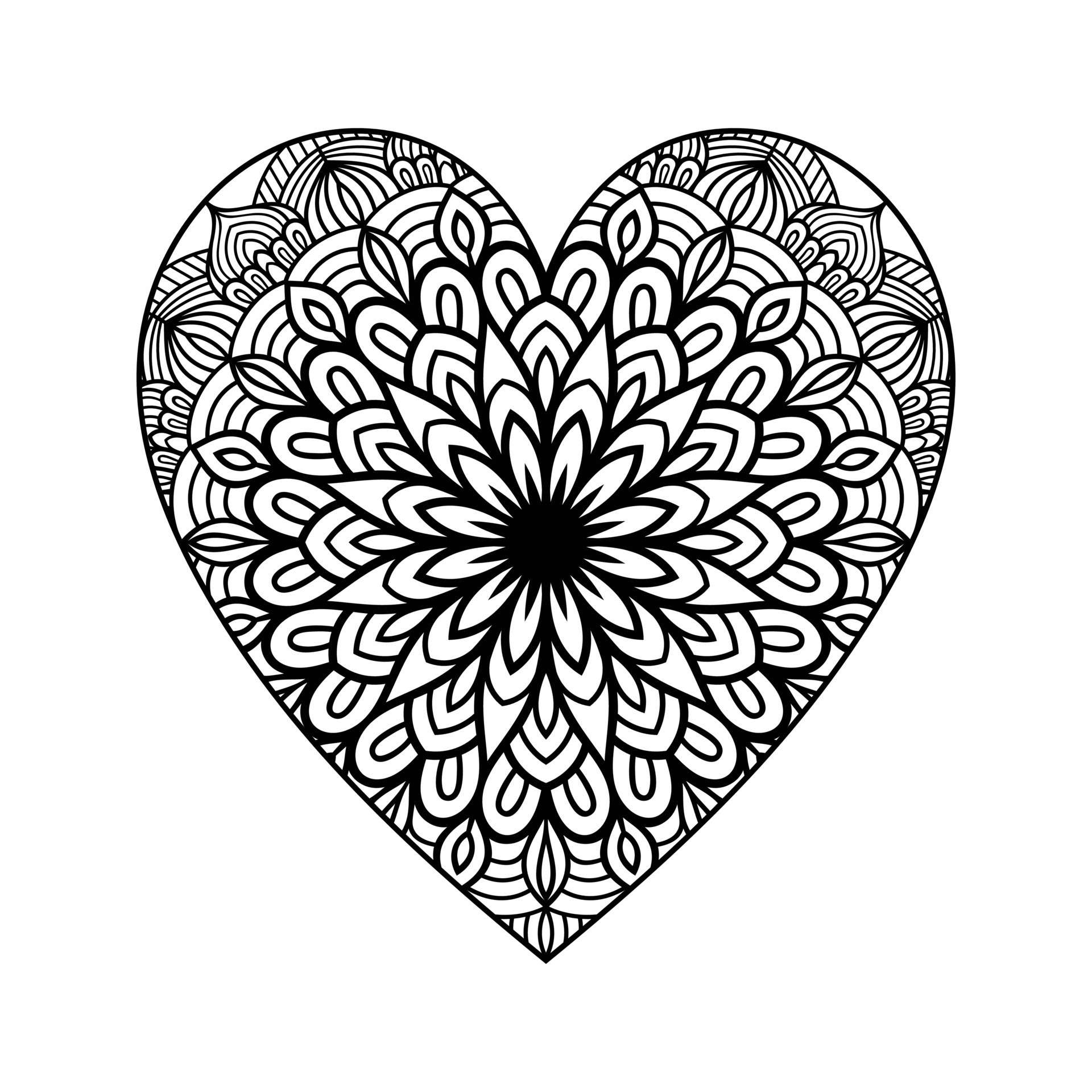 Heart shaped mandala floral pattern for coloring book, heart with