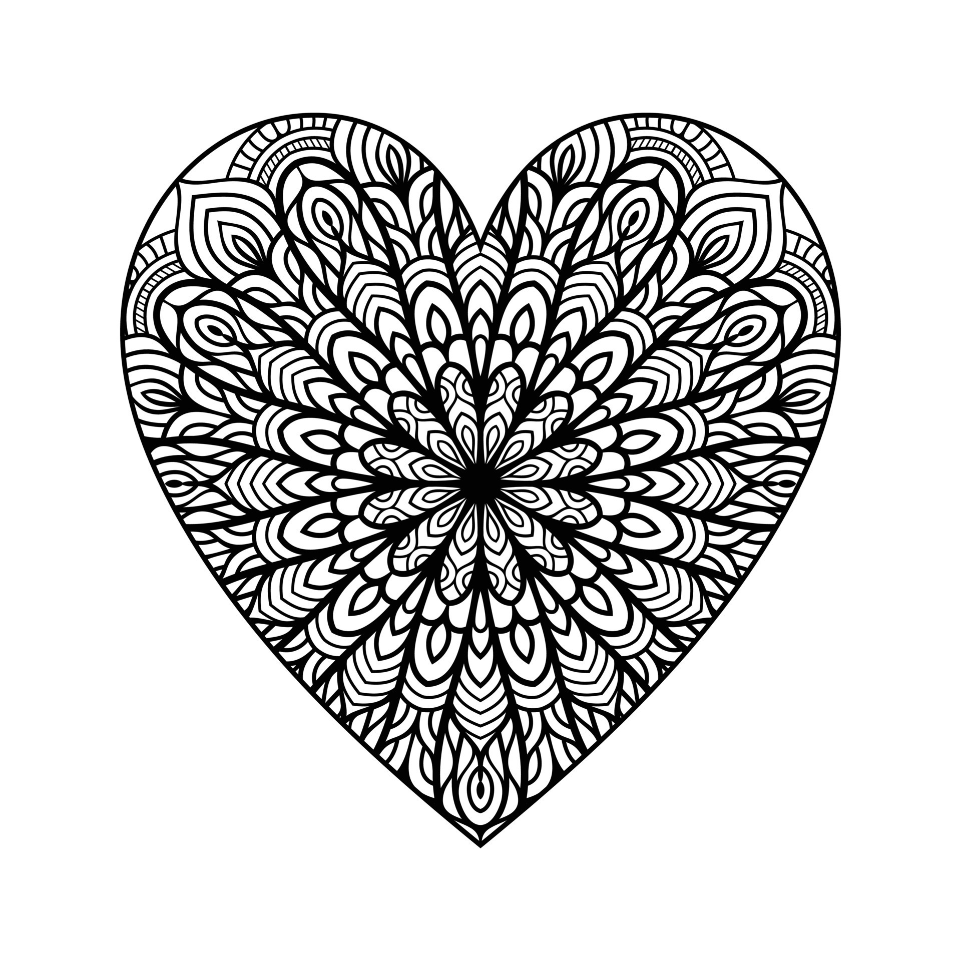 Heart shaped mandala floral pattern for coloring book, heart with