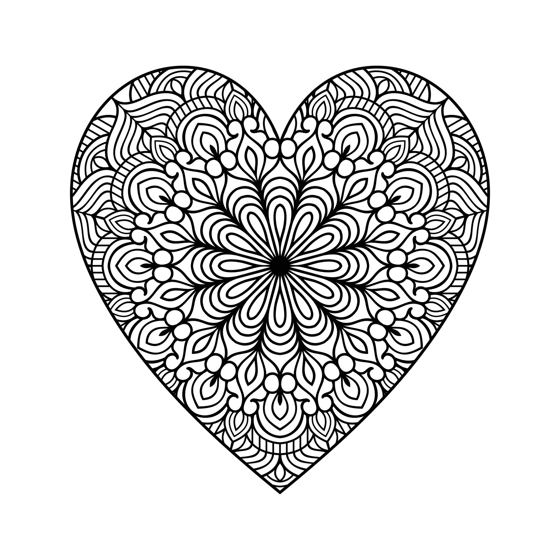 Heart with floral mandala pattern, heart shaped mandala floral pattern