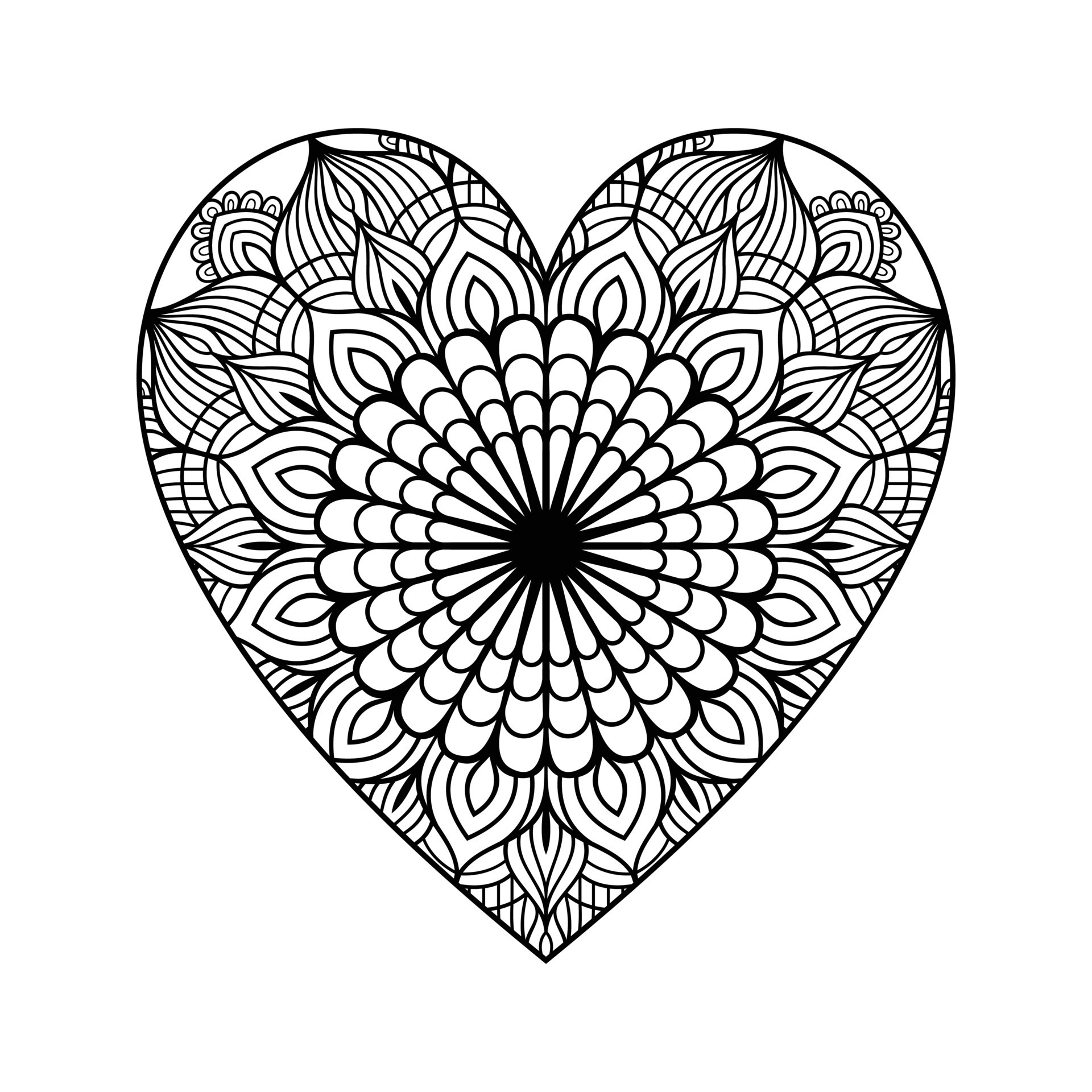 Heart with floral mandala pattern, heart shaped mandala floral pattern