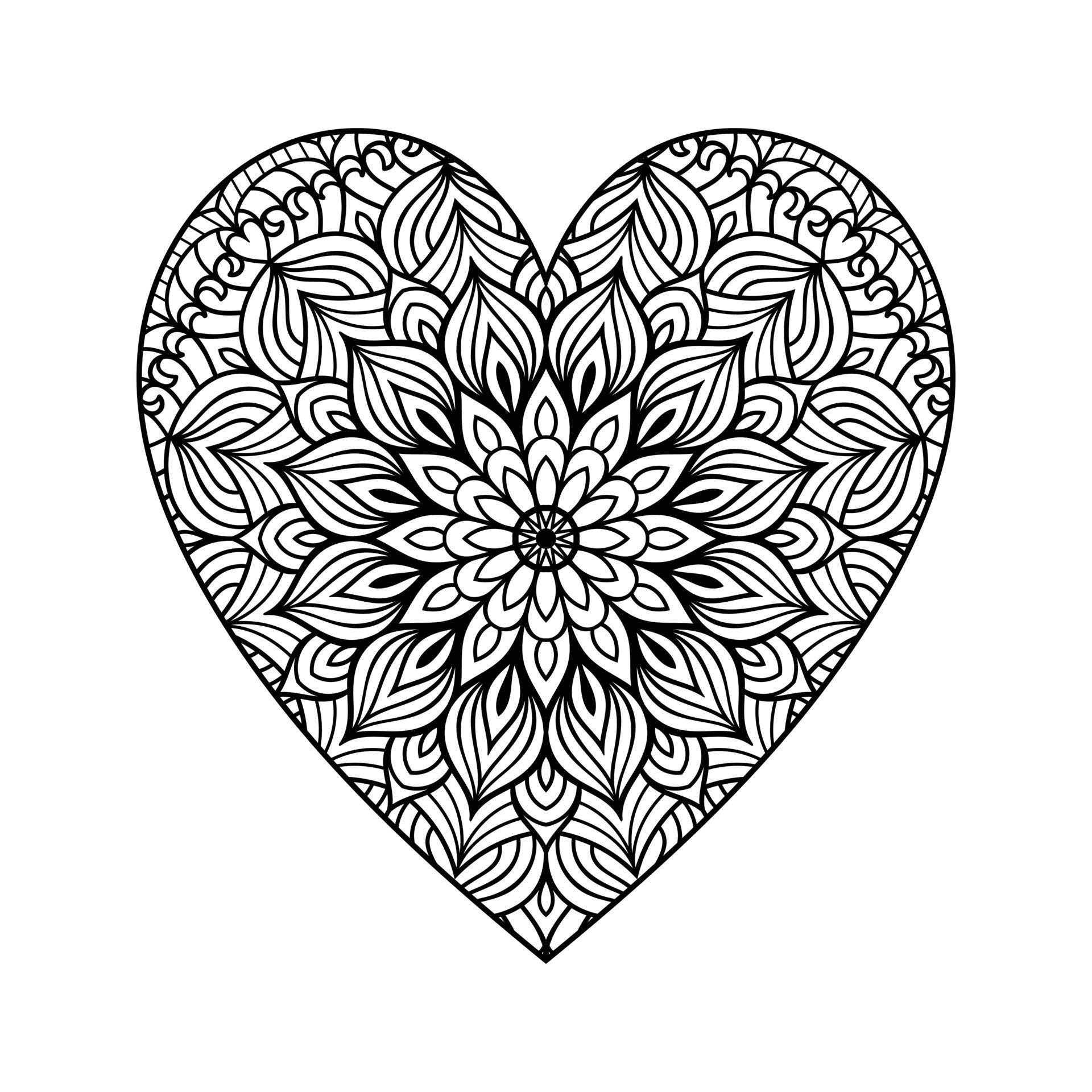 Heart with floral mandala pattern, heart shaped mandala floral pattern