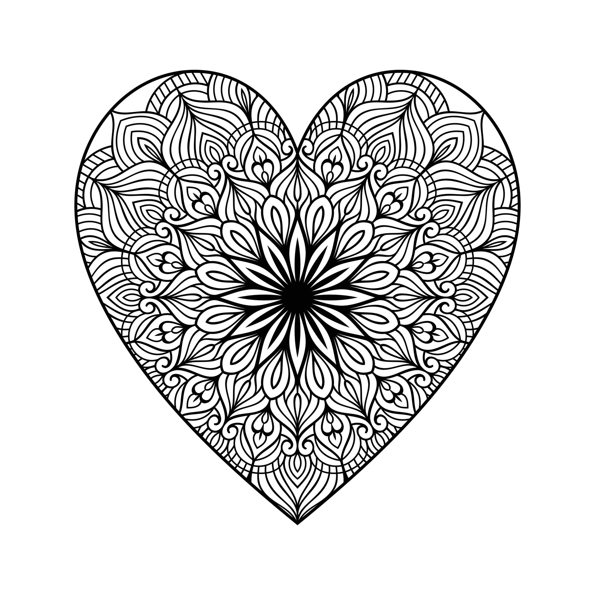 Heart with floral mandala pattern, heart shaped mandala floral pattern