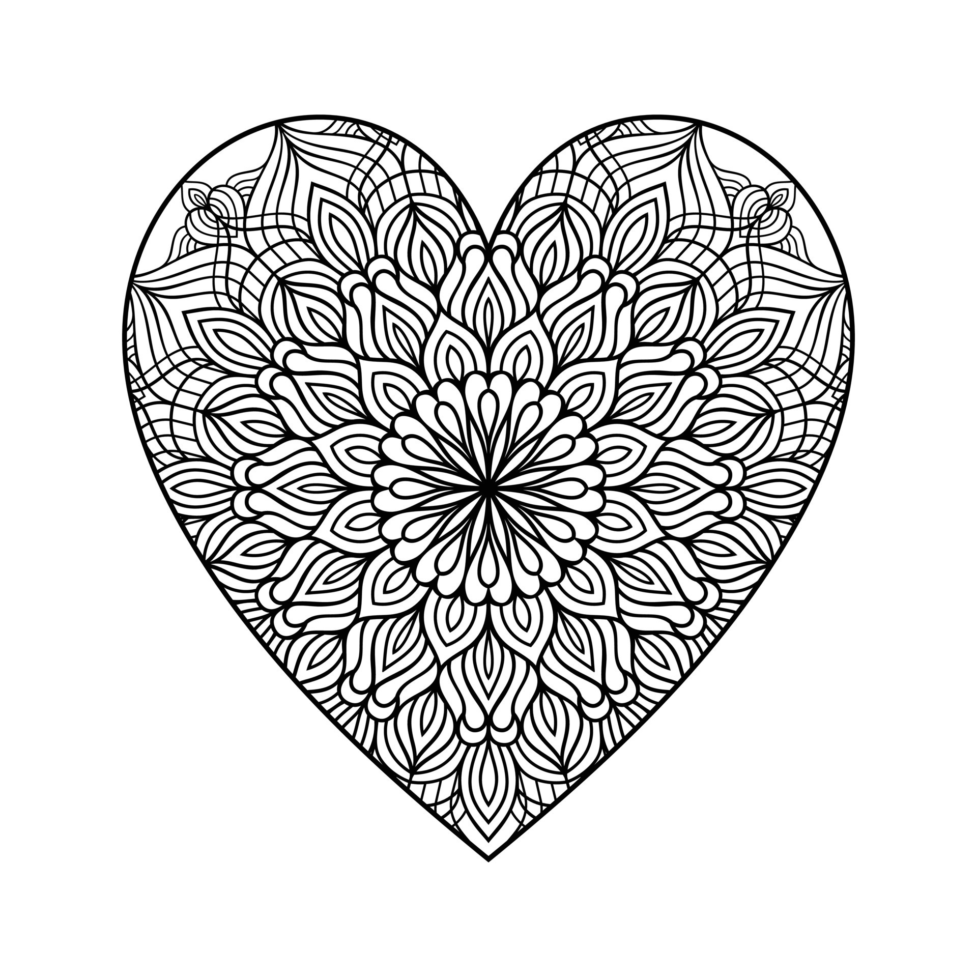 Heart with floral mandala pattern, heart shaped mandala floral pattern