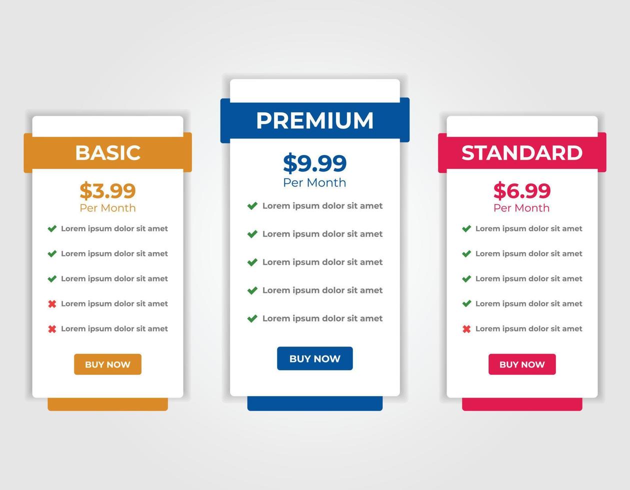 Modern web pricing table comparison chart list design template vector