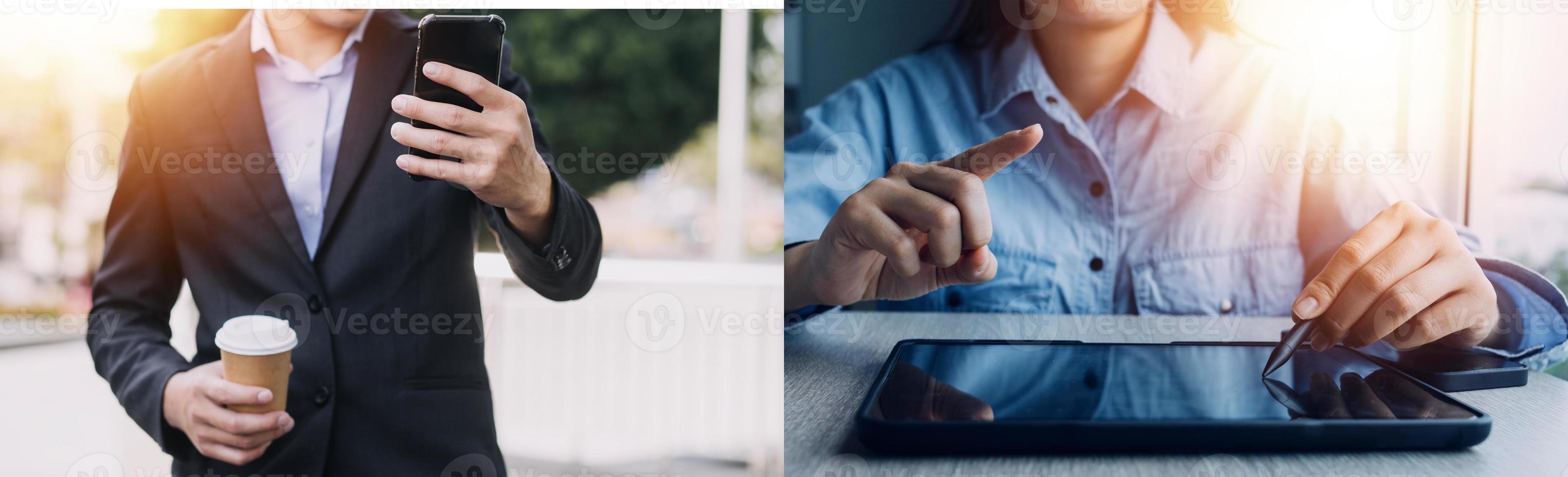 Businessman using mobile smart phone. Business global internet connection application technology and digital marketing, Financial and banking, Digital link tech, big data. photo