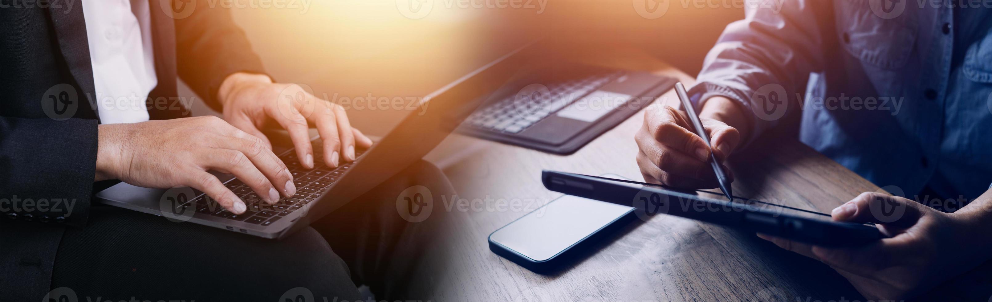 Businessman using mobile smart phone. Business global internet connection application technology and digital marketing, Financial and banking, Digital link tech, big data. photo