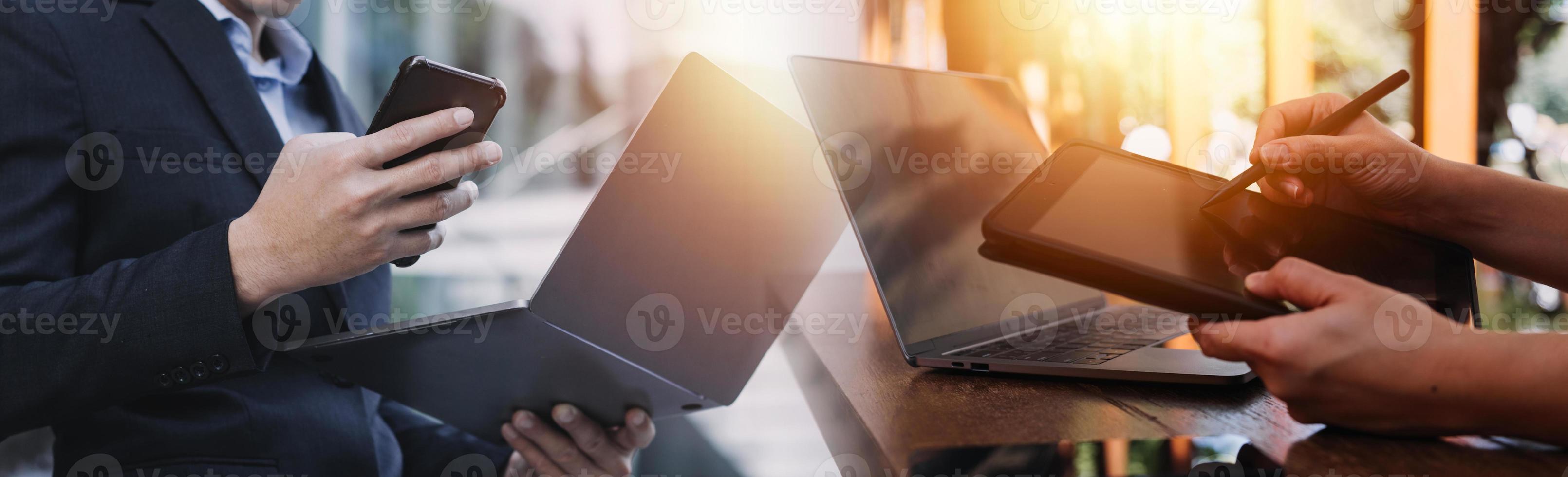 Businessman using mobile smart phone. Business global internet connection application technology and digital marketing, Financial and banking, Digital link tech, big data. photo