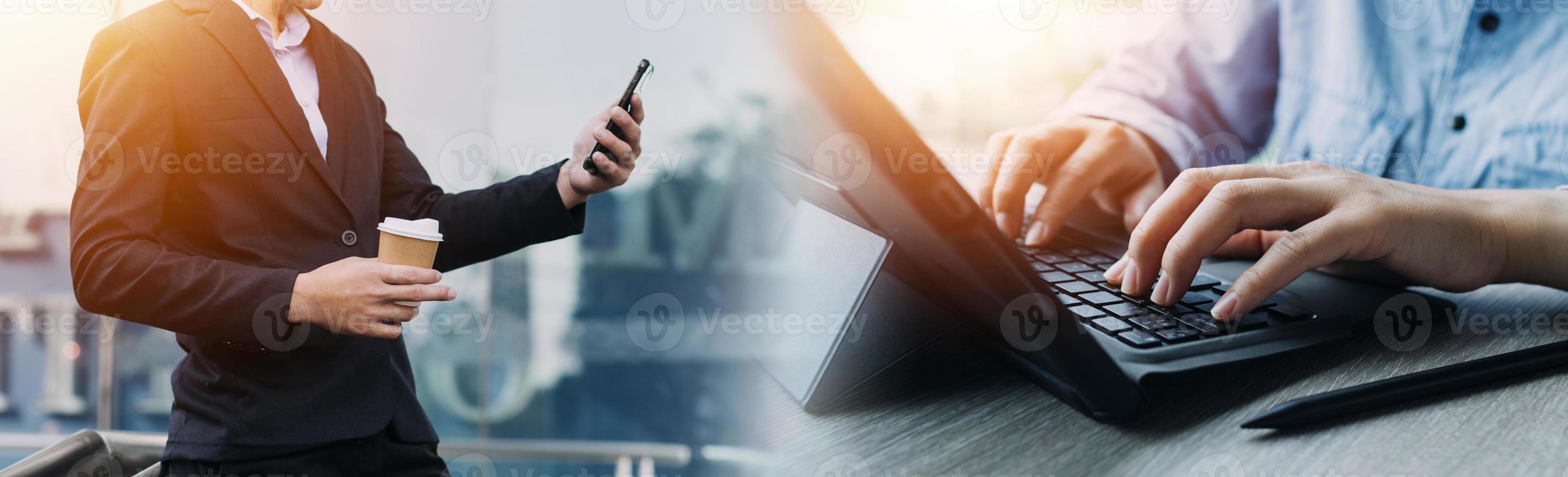 Businessman using mobile smart phone. Business global internet connection application technology and digital marketing, Financial and banking, Digital link tech, big data. photo