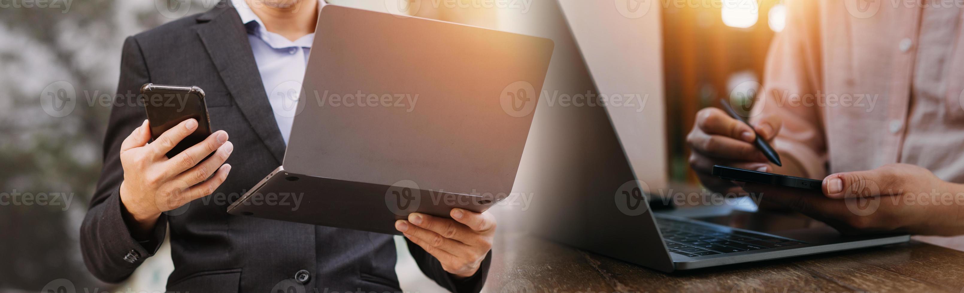 Businessman using mobile smart phone. Business global internet connection application technology and digital marketing, Financial and banking, Digital link tech, big data. photo
