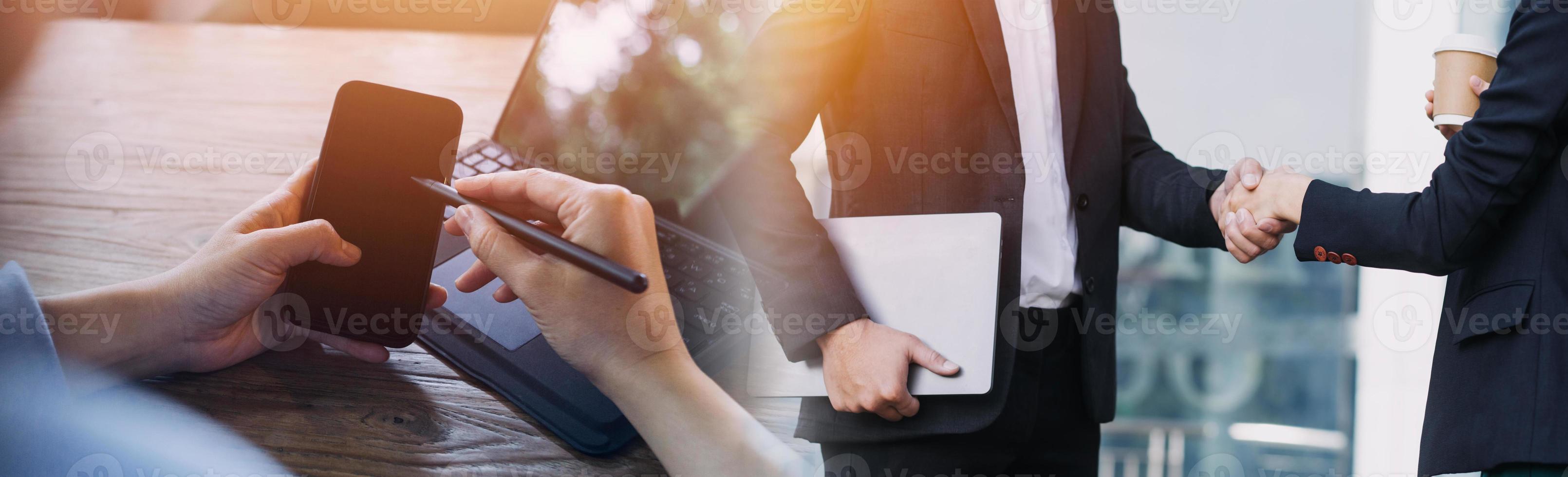 Businessman using mobile smart phone. Business global internet connection application technology and digital marketing, Financial and banking, Digital link tech, big data. photo