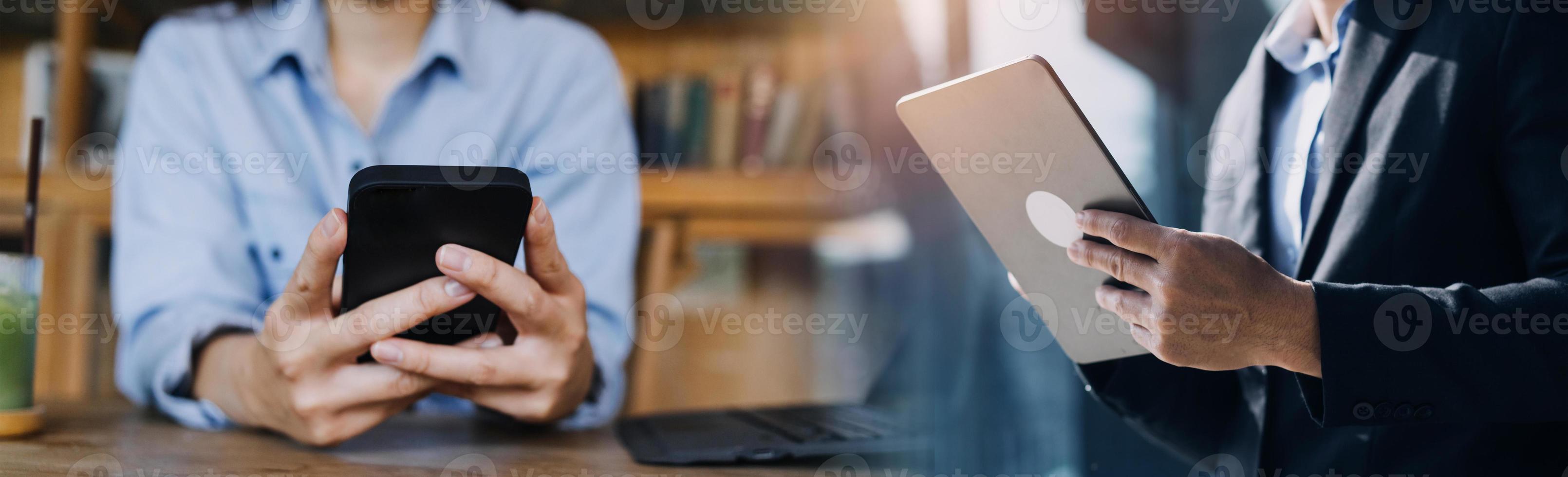 Businessman using mobile smart phone. Business global internet connection application technology and digital marketing, Financial and banking, Digital link tech, big data. photo