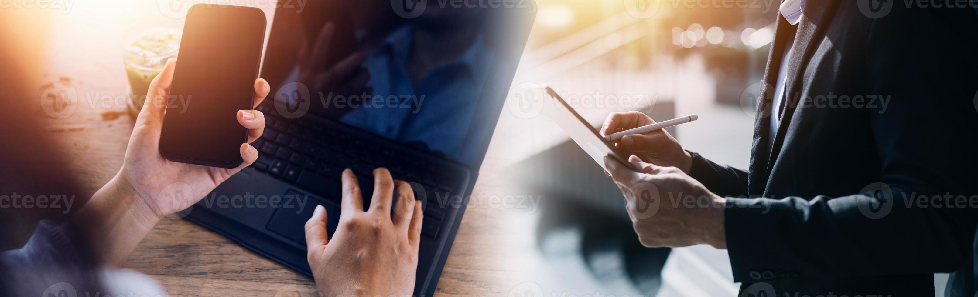 Businessman using mobile smart phone. Business global internet connection application technology and digital marketing, Financial and banking, Digital link tech, big data. photo