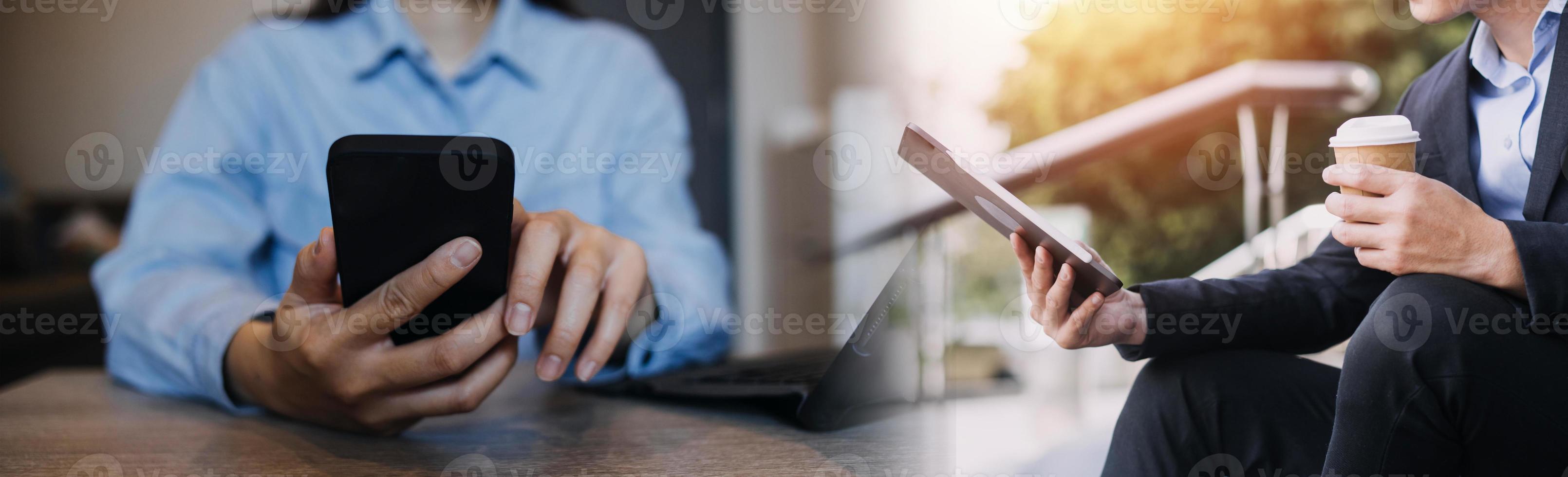 Businessman using mobile smart phone. Business global internet connection application technology and digital marketing, Financial and banking, Digital link tech, big data. photo