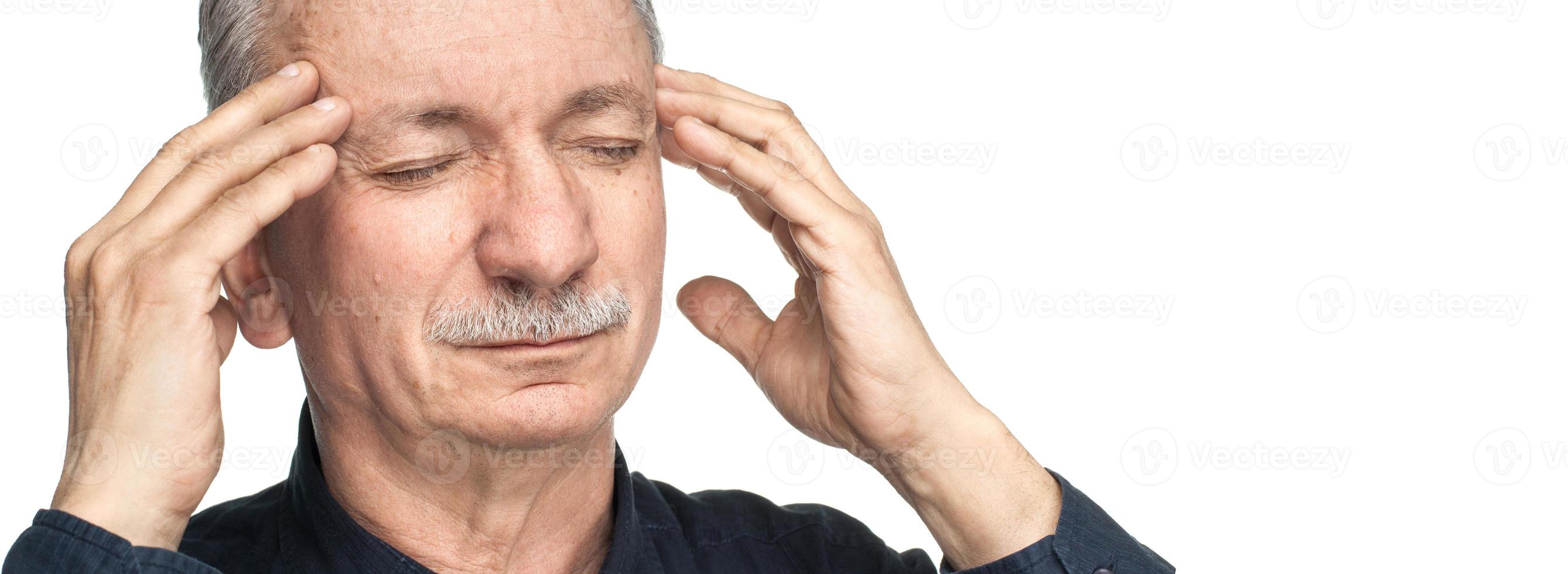 Elderly man on white photo