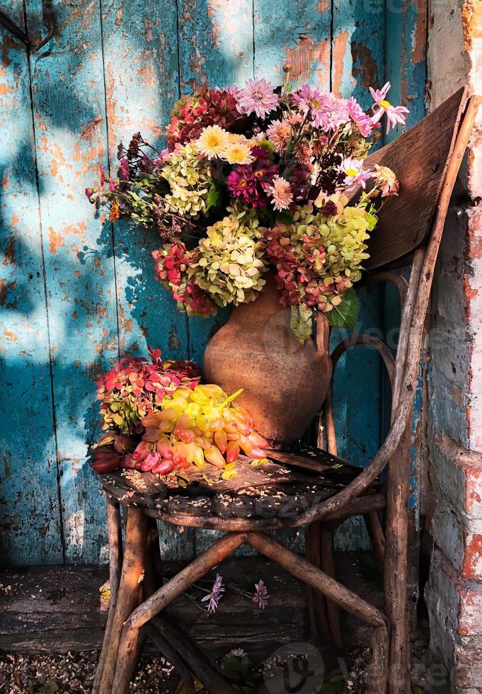 Romantic bouquet a in a retro style in the courtyard photo