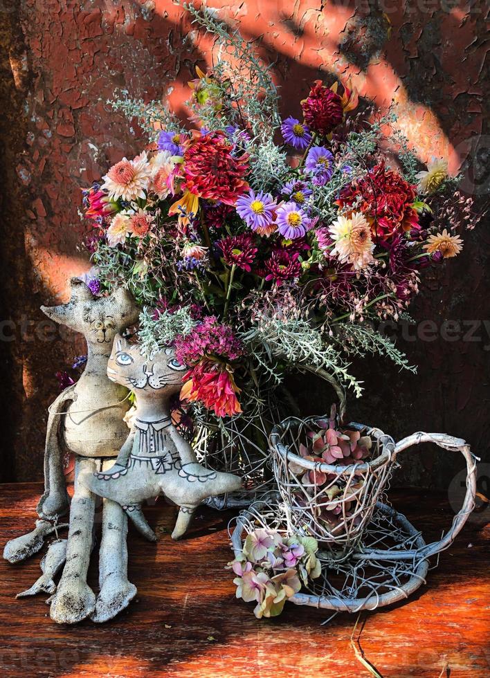 Home decor and flowers arranging. Romantic bouquet with dahlias photo