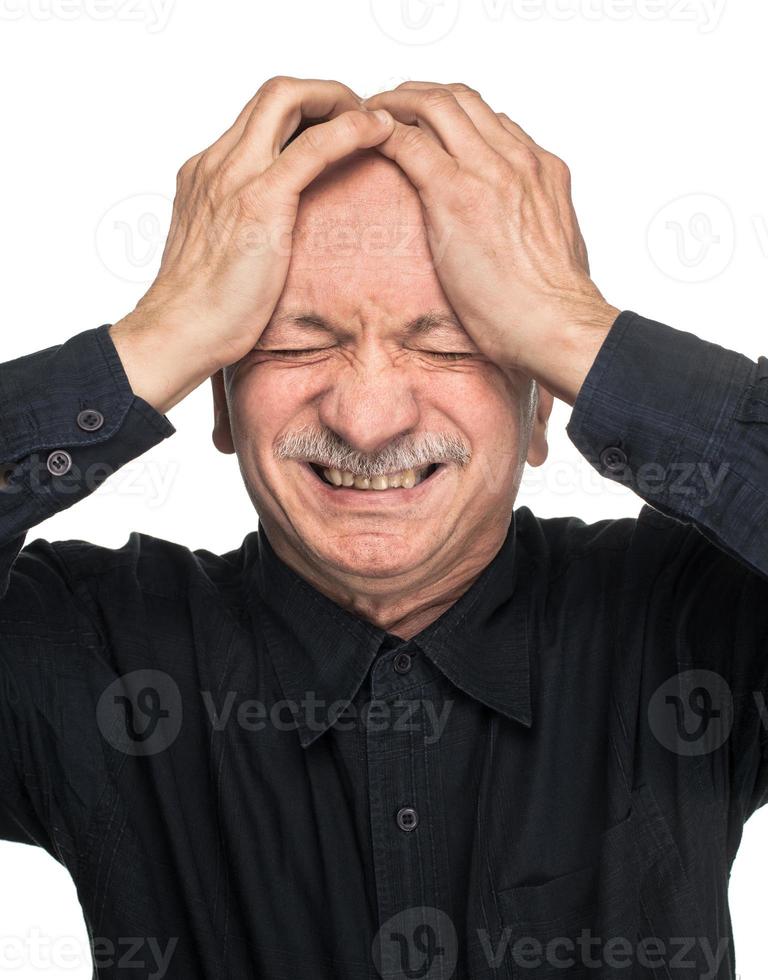 Elderly man on white photo