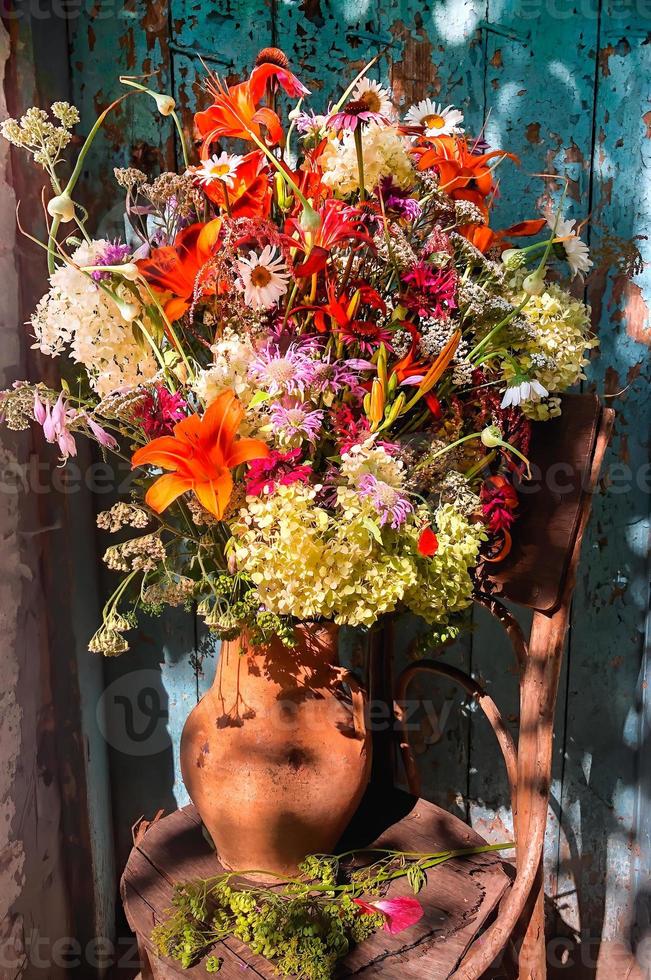 Romantic bouquet a in a retro style in the courtyard photo