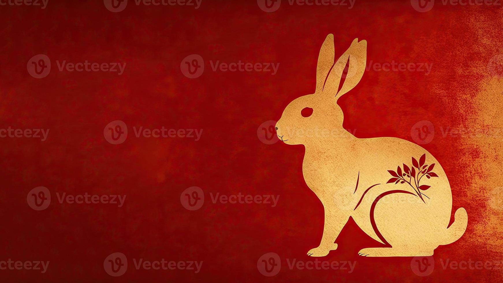 Celebration landing page template. Happy Chinese New Year banner template. Red paper rabbit decorations on red background. Traditional holiday lunar New Year photo