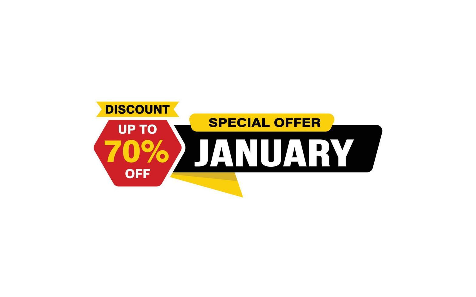 70 Percent JANUARY discount offer, clearance, promotion banner layout with sticker style. vector