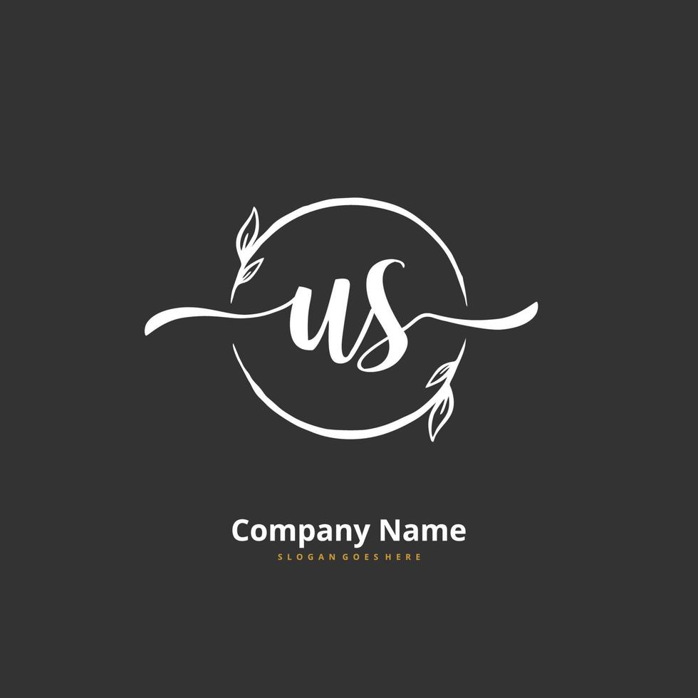 US Initial handwriting and signature logo design with circle. Beautiful design handwritten logo for fashion, team, wedding, luxury logo. vector