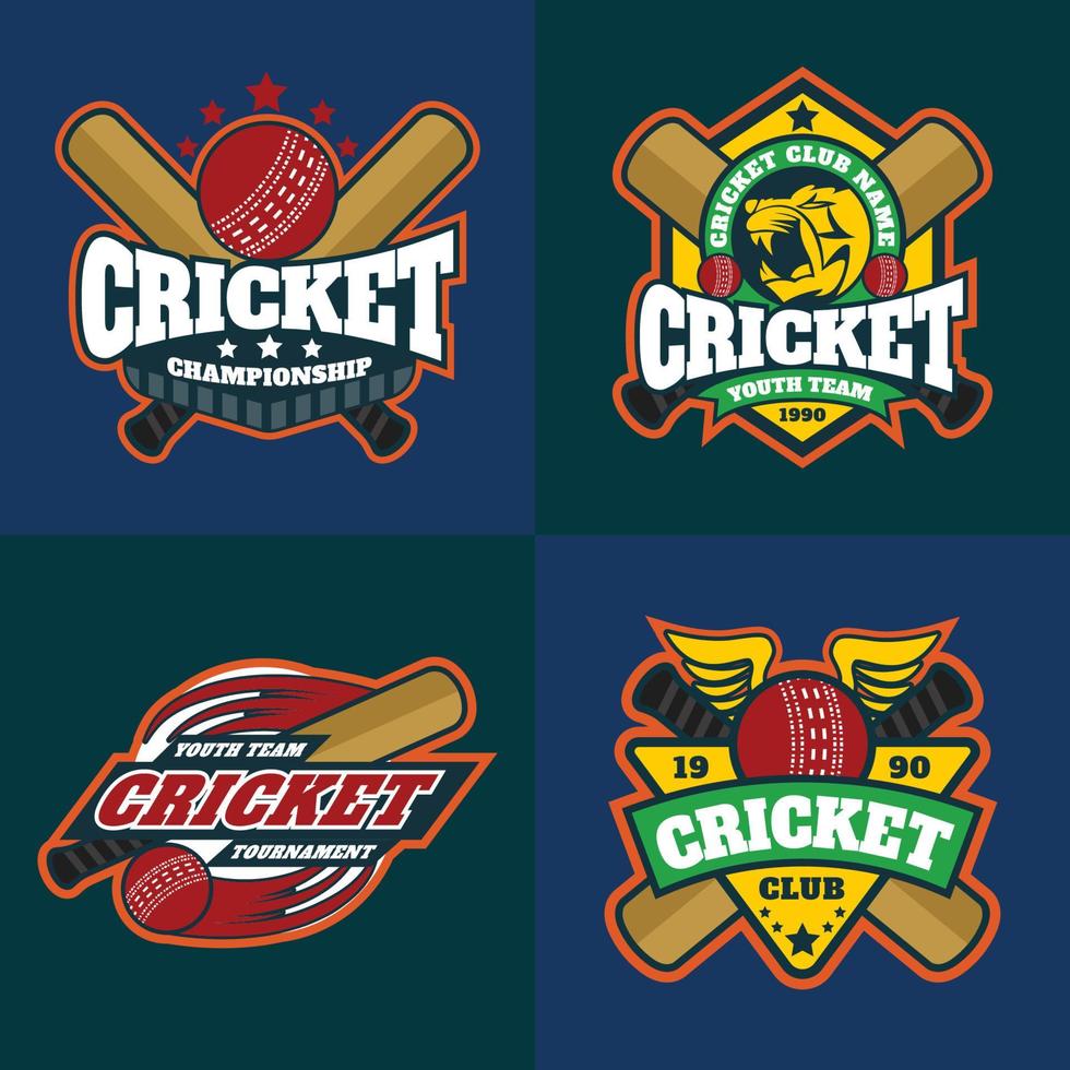 cuatro logotipos llamativos para el club de cricket vector