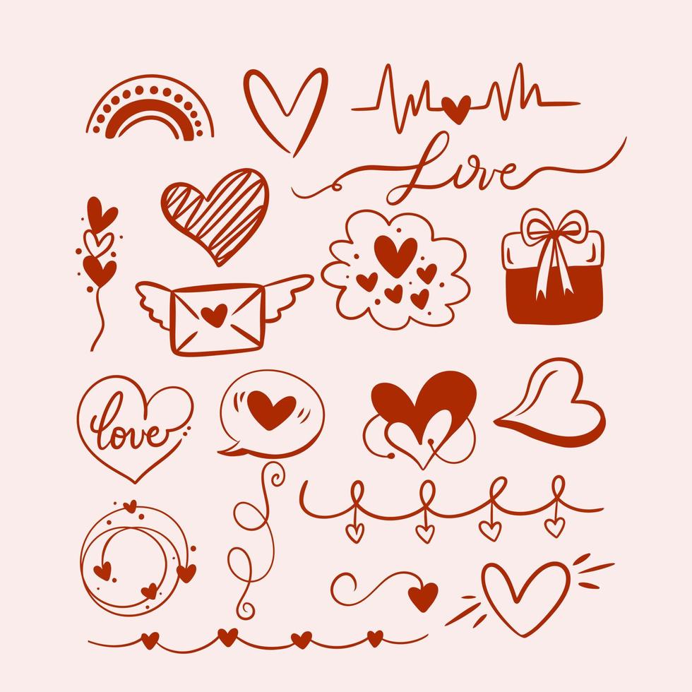 linda colección de elementos de doodle de corazón vector