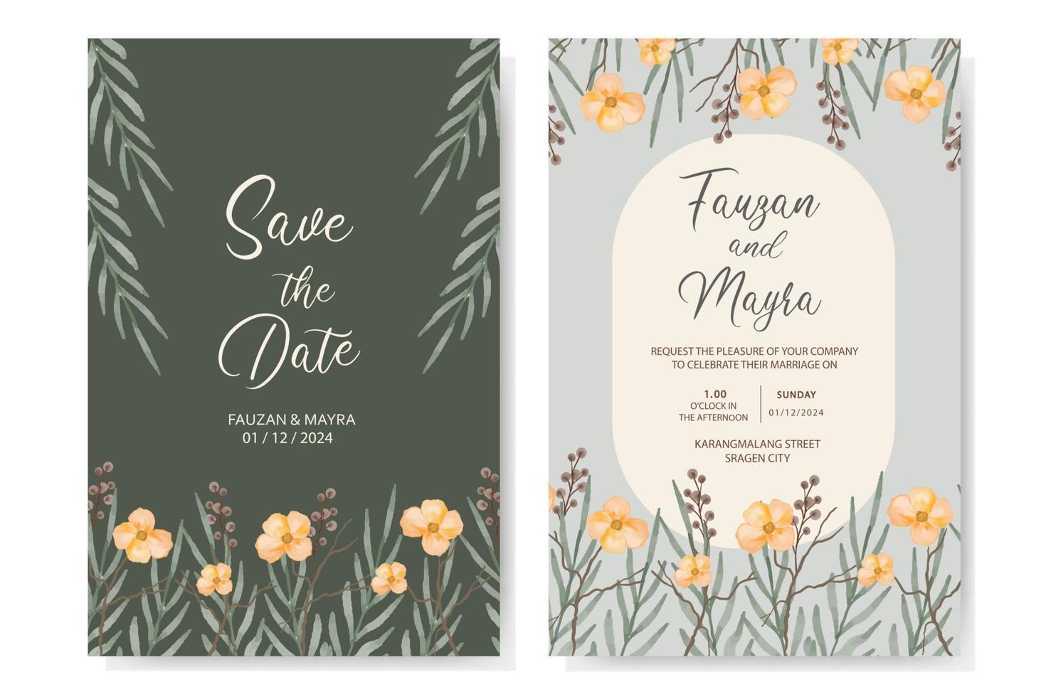 Vector an elegant wedding invitation template with beautiful hand drawn flower
