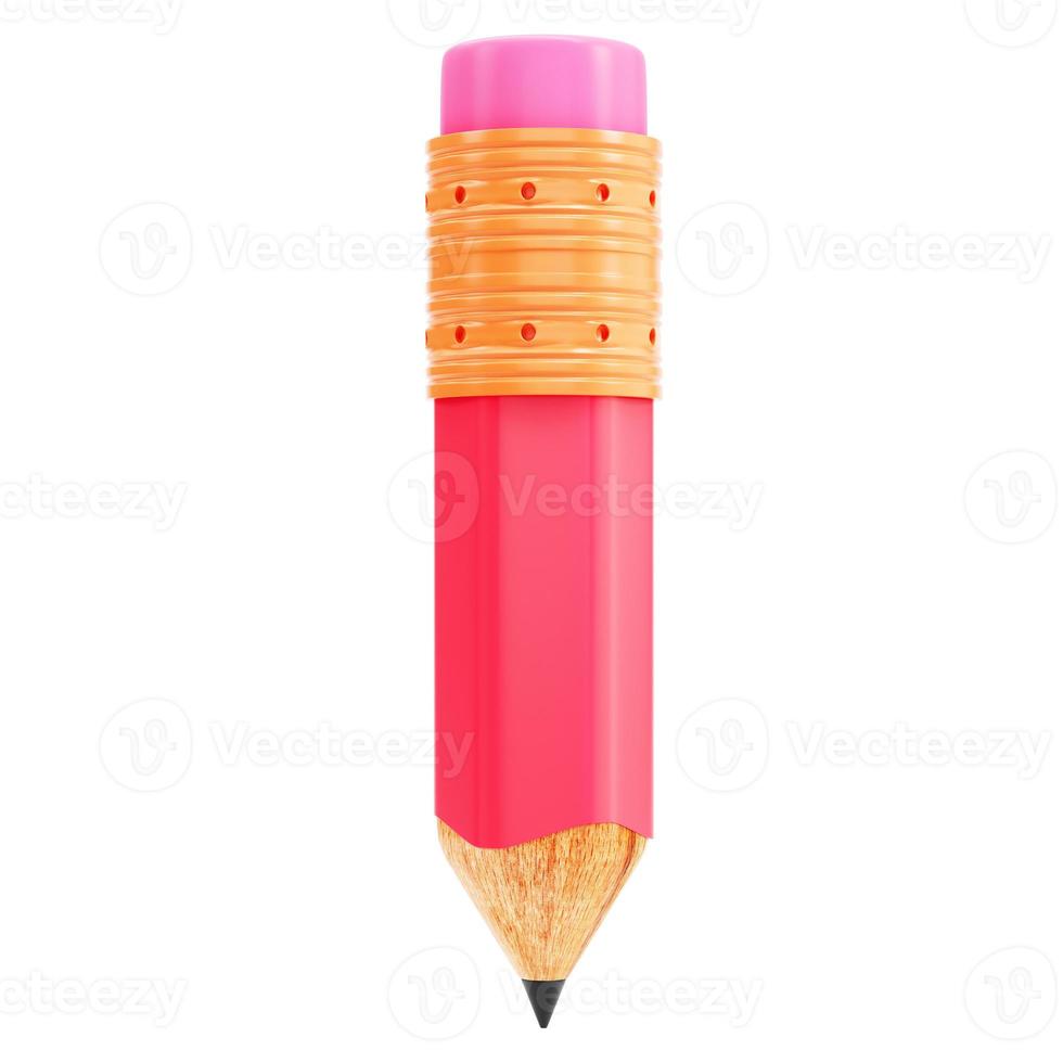 Cartoon styled pencil with eraser isolated on white background photo