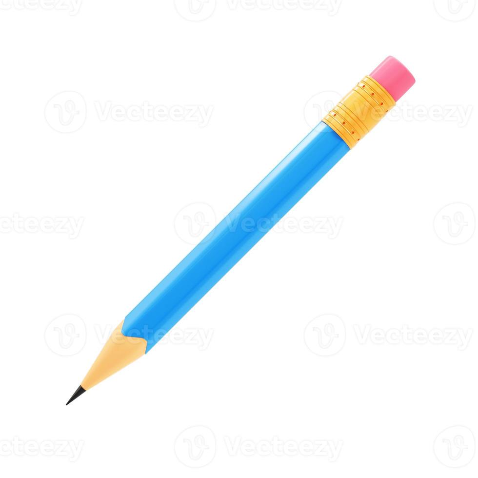 Blue pencil with eraser isolated on white background photo