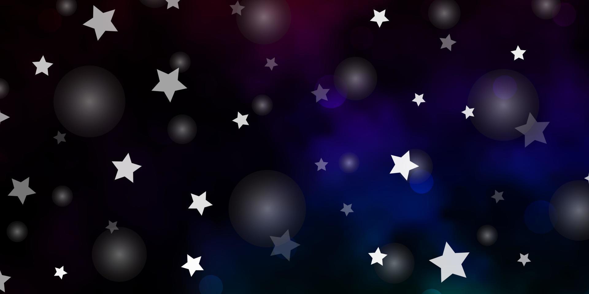 Dark Multicolor vector background with circles, stars.