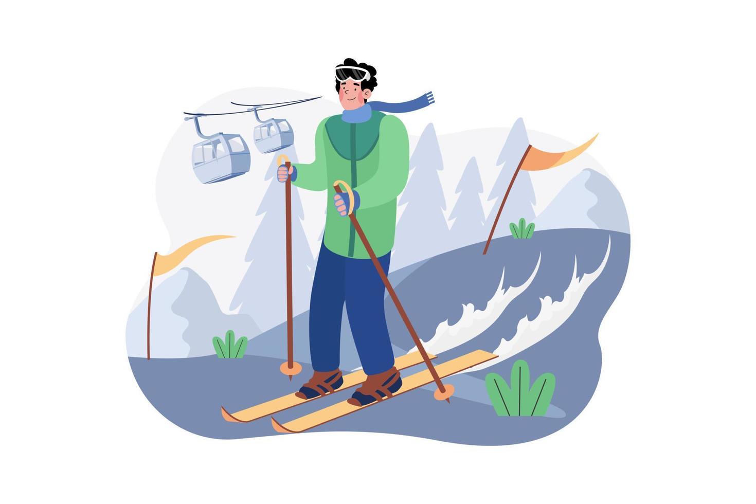 Skier Man Slide Down A Snowy Mountain vector