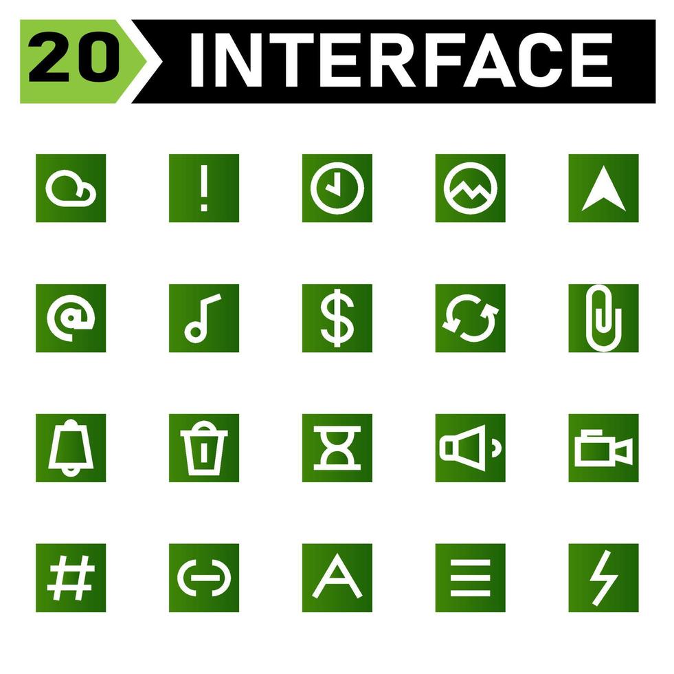 Interface icon set include cloud, weather, interface, caution, warning, attention, important, time, timer, clock, alarm, picture, photo, gallery, message, mail, letter, chat, email, envelope, music vector