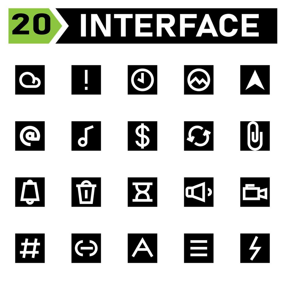 Interface icon set include cloud, weather, interface, caution, warning, attention, important, time, timer, clock, alarm, picture, photo, gallery, message, mail, letter, chat, email, envelope, music vector