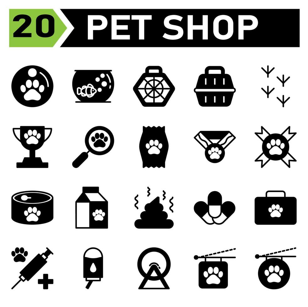 pet shop icon set include medal, pet, paw, pets, animal, goldfish, aquarium, fish, cage, cat, dog, carrier, carry, bird, mark, trace, feet, trophy, award, reward, contest, search, magnify, find, food vector