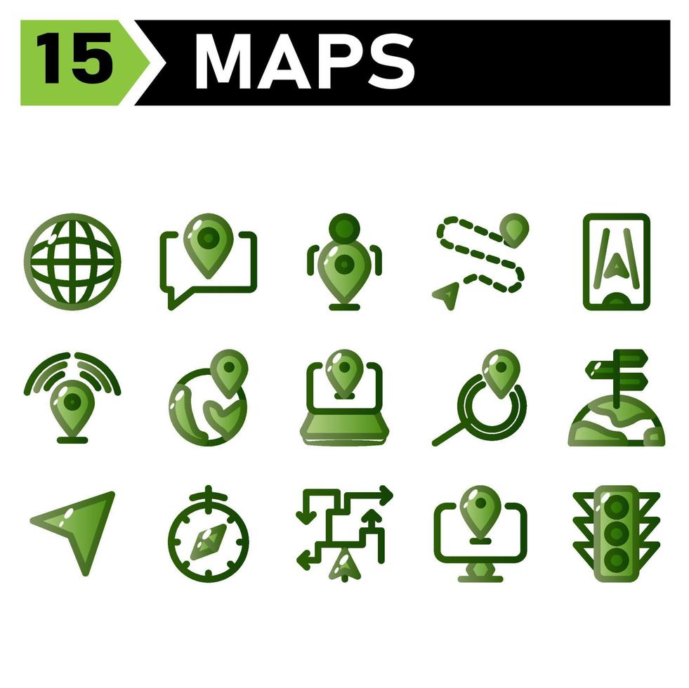 Maps And Navigation icon include globe, world, map, navigation, chat, communication, message, pin, user, road, location, destination, phone, place, signal, navigation, laptop, search, find vector