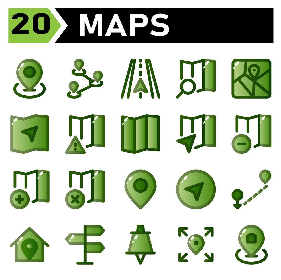 maps icon include map  location marker navigation route maps direction road  icon set include vector