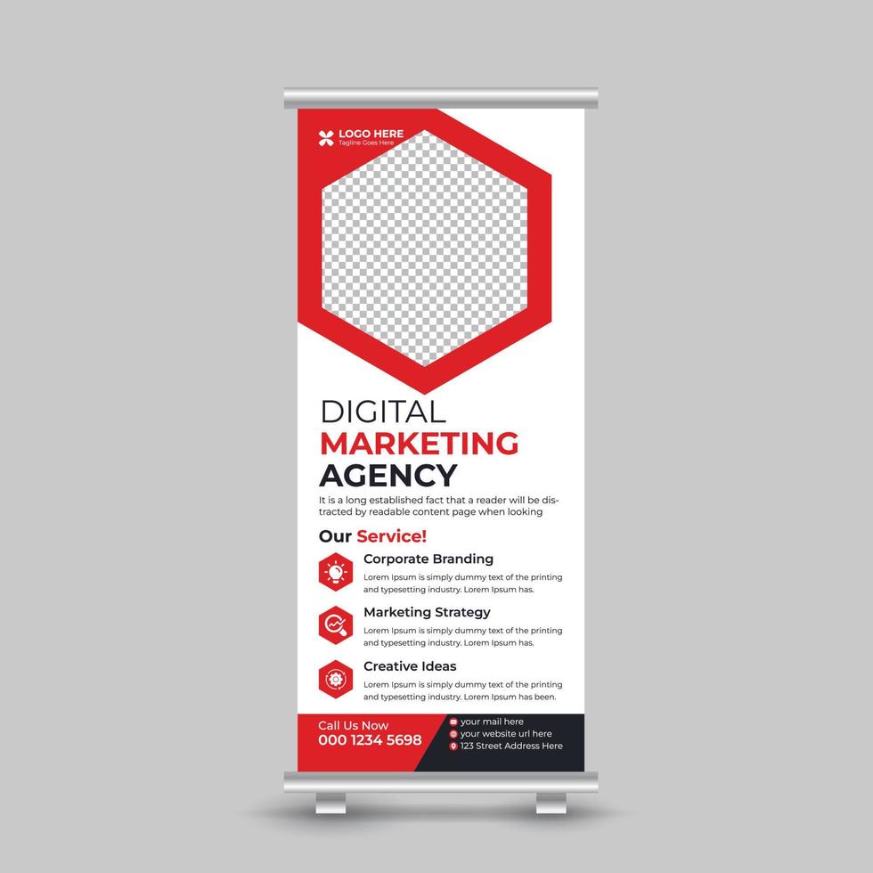 Professional Modern Business Marketing Roll Up Banner Design or Stand Up Banner Design Template Free Vector