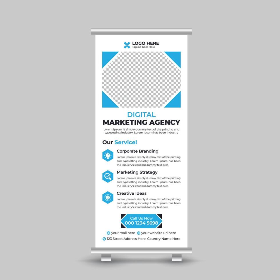 Corporate modern business roll up banner design template, stand banner, x-stand, x-banner Free Vector