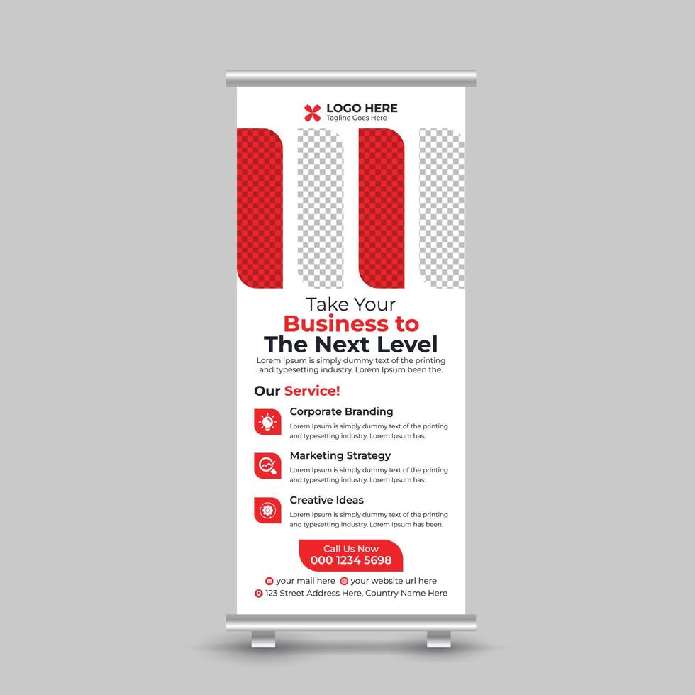 Creative Modern Roll up banner stand template design, Promotion Banner template, x-banner, pull up, Advertisement, creative concept, Presentation Free Vector