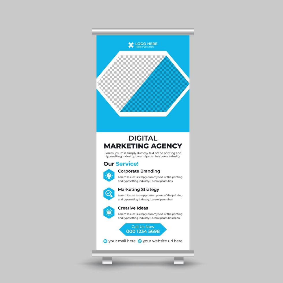 Corporate Eye Catching Roll Up Banner Design Stand Template Free Vector