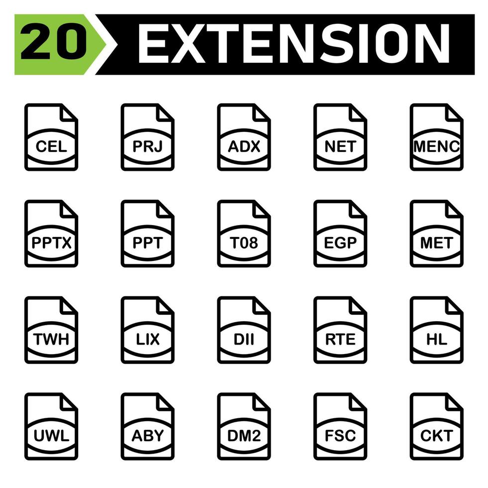file extension icon include cel, prj, adx, net, menc, pptx, ppt, t08