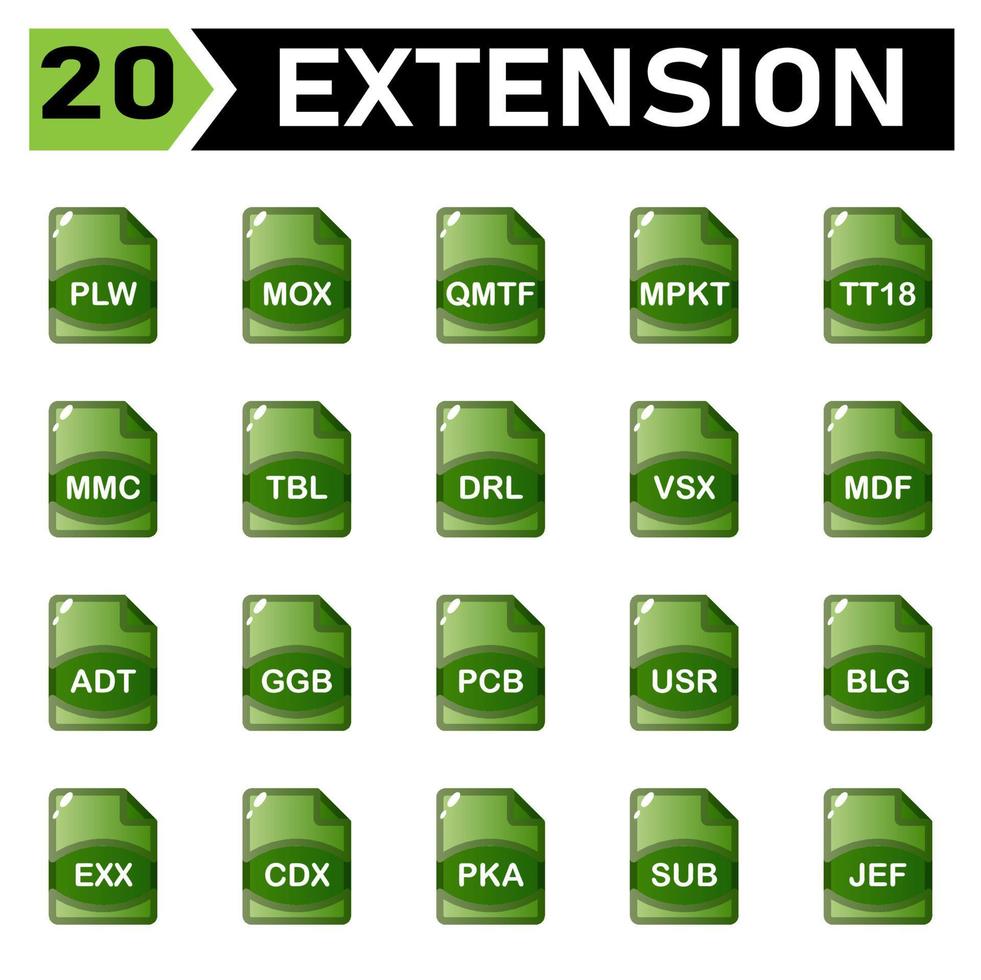 El ícono de extensión de archivo incluye plw, mox, qmtf, mpkt, tt18, mmc, tbl, drl, vsx, mdf, adt, ggb, pcb, usr, blg, exx, cdx, pka, sub, jef, vector