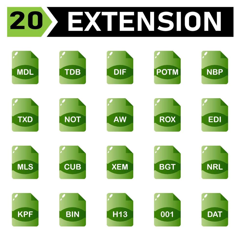 file extension icon include  mdl, tdb, dif, potm, nbp, txd, not, aw, rox, edi, mls, cub, xem, bgt, nrl, kpf, bin, h13, 001, dat, file, document, extension, icon, type, set, format, vector, symbol vector
