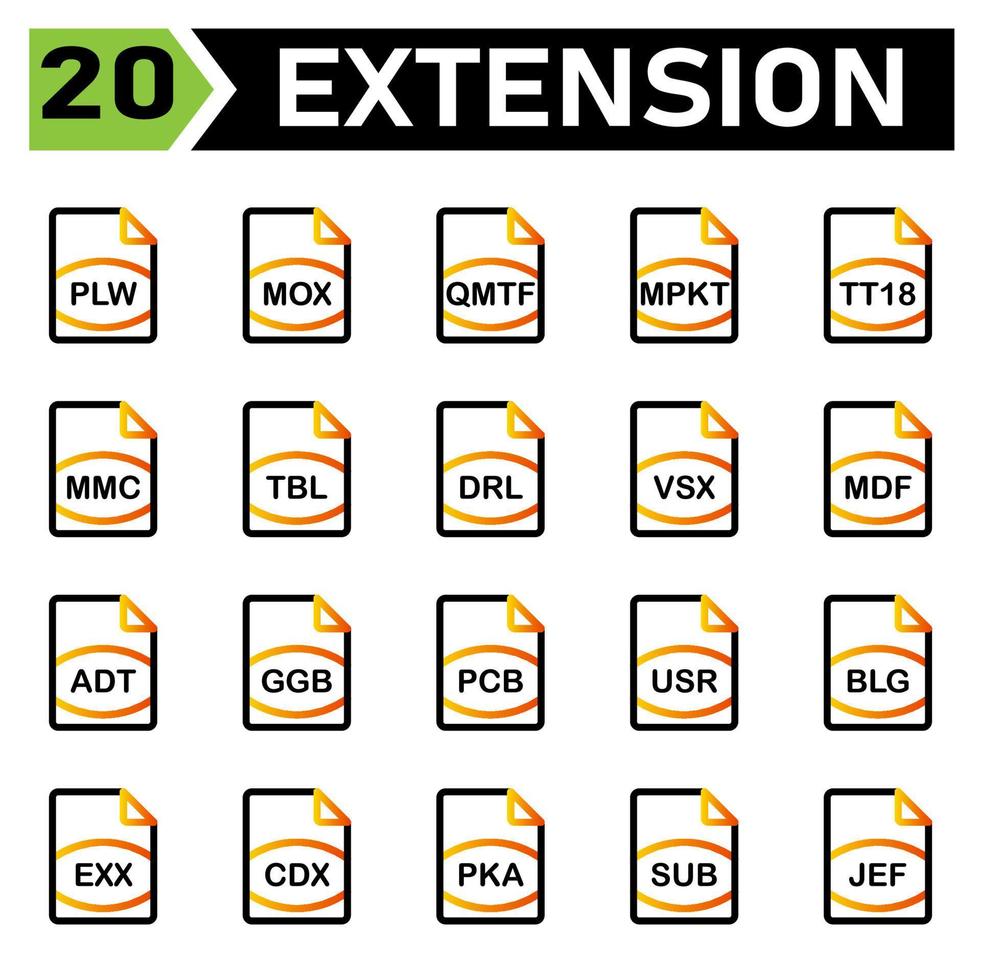 File extension icon include plw, mox, qmtf, mpkt, tt18, mmc, tbl, drl, vsx, mdf, adt, ggb, pcb, usr, blg, exx, cdx, pka, sub, jef, vector