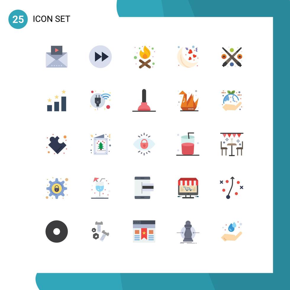 grupo de 25 signos y símbolos de colores planos para juegos de música de billar elementos de diseño de vectores editables de la luna de san valentín